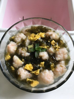 The practice measure of soup of egg of shrimp slippery laver 5