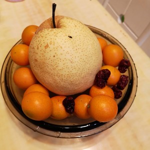 The practice measure of soup of pear of golden orange snow 1