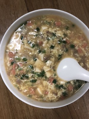 The practice measure of a thick soup of ground meat bean curd 11