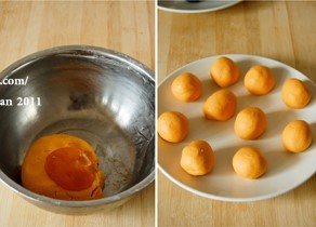 Pumpkin stuffed dumplings masse of glutinous rice flour served in soup (stuffing of black sesame seed) practice measure 5