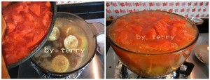 The practice measure of soup of chop of tomato potato corn 6