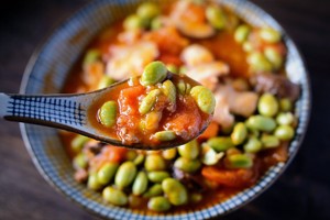 Can mix the practice measure of the boiling water of dawdle of tomato young soya bean that the meal has 11