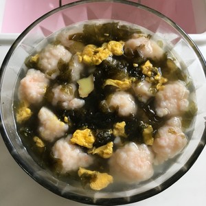 The practice measure of soup of egg of shrimp slippery laver 6