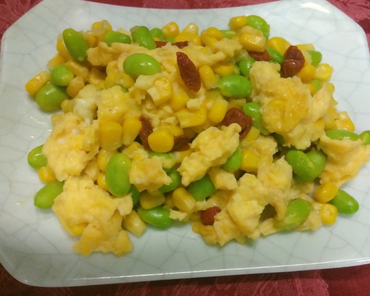 
Corn of young soya bean fries the practice of the egg, how to do delicious