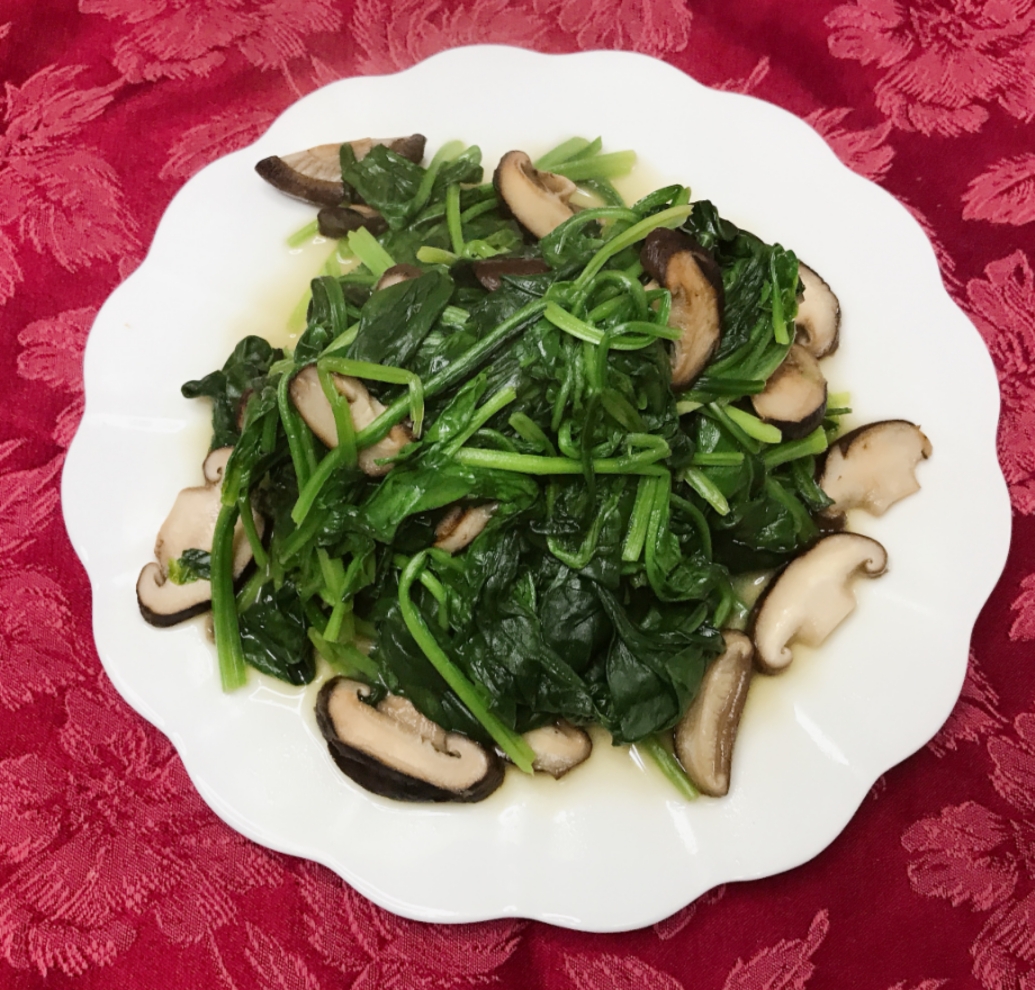 
Spinach fries the practice of bright Xianggu mushroom, how to do delicious
