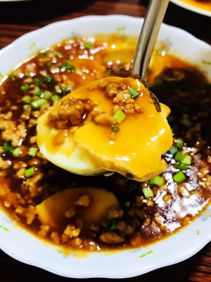 The practice measure of a thick soup of ground meat egg 7