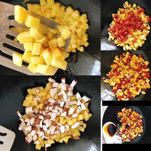 The practice measure of 3 bowls of potato stew meals that eat not quite 5