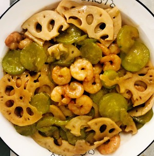Green melon lotus root piece the practice measure that fries shelled fresh shrimps 7