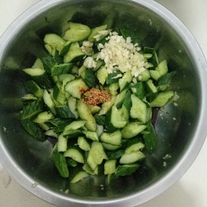 The practice measure of cucumber of the daily life of a family of cold and dressed with sause 3