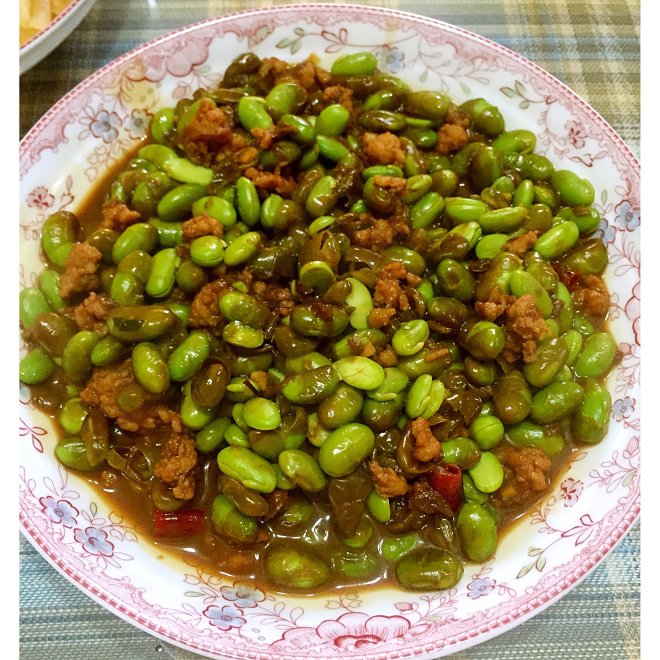 
Dish of super go with rice: Young soya bean fries fleshy practice