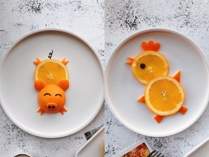 オレンジフルーツの冷たい料理の盛り合わせ（後頭部の猫のティゴンは豚の鶏に似ています）練習法5