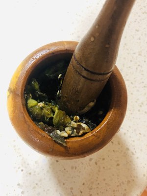 Issue meal. The practice measure of egg of green pepper skin 5