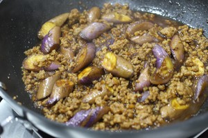 The practice measure of # of aubergine of ground meat of 1# of № of dish of go with rice 4