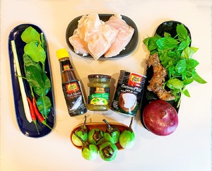 The practice measure of chicken of peaceful type green curry 1