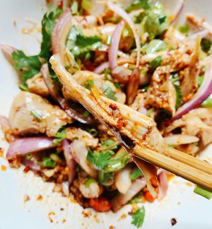 The practice measure that hand of cold and dressed with sause of go with rice rips chicken 9