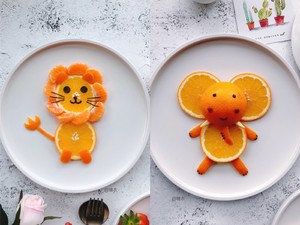 オレンジ色の果物の盛り合わせ冷たい料理（子猫のティゴンは豚の鶏に似ています）練習対策3
