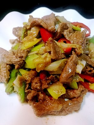 Zi like that the practice measure that green Chinese onion fries beef 8