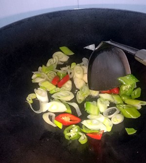 Zi like that the practice measure that green Chinese onion fries beef 4
