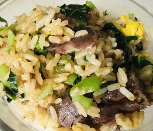 The practice measure that beef of green vegetables egg fries a meal 6