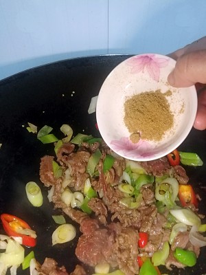 Zi like that the practice measure that green Chinese onion fries beef 6