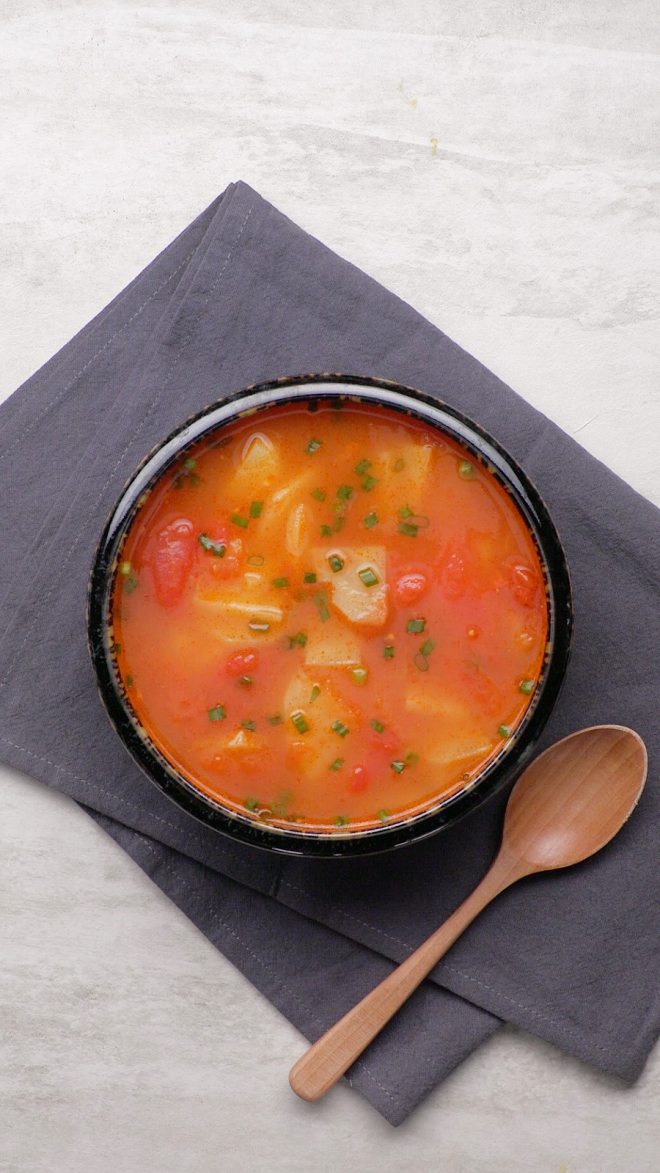 
The practice measure of the soup of potato of tomato of practice video _ of tomato potato soup