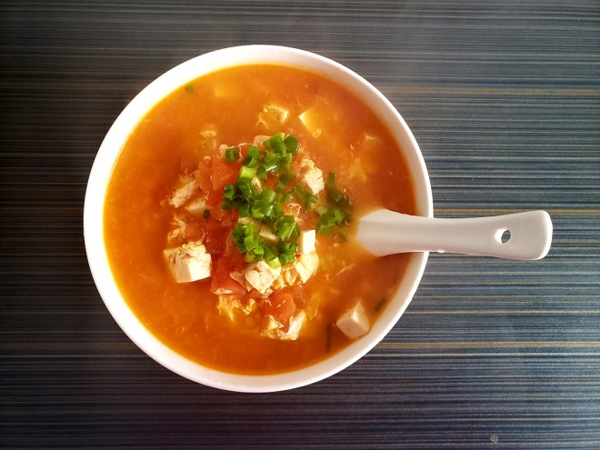 
The practice of ～ of soup of tomato egg bean curd