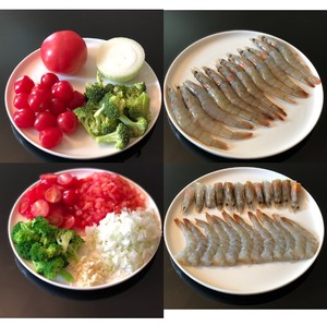 The practice measure of side of meaning of tomato of shelled fresh shrimps 1