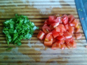 The practice measure that egg of tomato dish leaf fries a meal 1