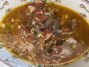 The practice measure of the beef tomato hoosh that does not add water 7