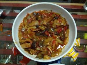 The practice measure that aubergine fries tomato 5