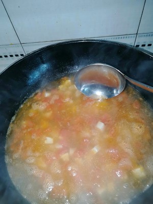 The practice measure of a thick soup of egg tomato bean curd 6