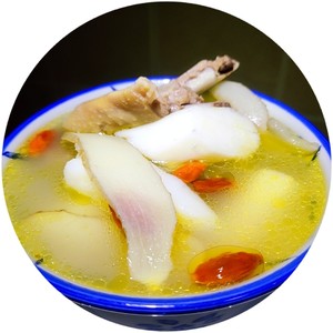 The practice measure that yam jade Zhu Sha enters a duck boiling water 10