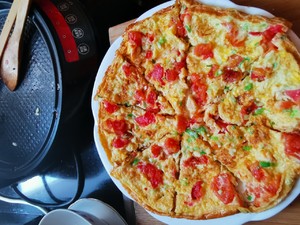 Dish of confidential of baking pan of old Zheng home appliance -- the practice measure of tomato egg pizza 10