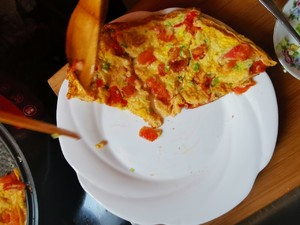 Dish of confidential of baking pan of old Zheng home appliance -- the practice measure of tomato egg pizza 9